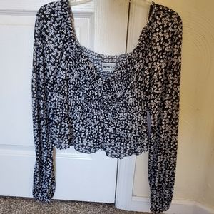 black and white floral blouse